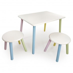 Детский комплект стол и два табурета круглых  (Белый, Белый, Цветной) в Тарко-Сале - tarko-sale.mebel-74.com | фото