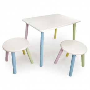 Детский комплект стол и два табурета круглых с накладкой Алфавит (Белый, Белый, Цветной) в Тарко-Сале - tarko-sale.mebel-74.com | фото