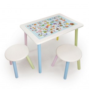 Детский комплект стол и два табурета круглых с накладкой Алфавит (Белый, Белый, Цветной) в Тарко-Сале - tarko-sale.mebel-74.com | фото