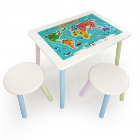 Детский комплект стол и два табурета круглых с накладкой Детский мир (Белый, Белый, Цветной) в Тарко-Сале - tarko-sale.mebel-74.com | фото