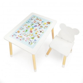 Комплект детской мебели стол и стул Мишутка с накладкой Алфавит (Белый/Белый/Береза) в Тарко-Сале - tarko-sale.mebel-74.com | фото
