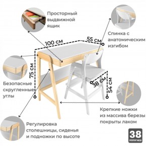 Комплект растущий стол и стул 38 попугаев «Вуди» (Белый, Без покрытия) в Тарко-Сале - tarko-sale.mebel-74.com | фото
