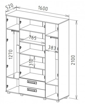 Шкаф 4-х дверный с ящиками М-1 Серия Вега (с зеркалом) в Тарко-Сале - tarko-sale.mebel-74.com | фото