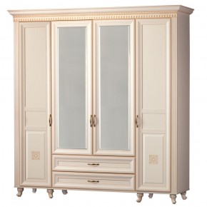 Шкаф для одежды 4-дверный с зеркалом №493 Марлен кремовый белый в Тарко-Сале - tarko-sale.mebel-74.com | фото