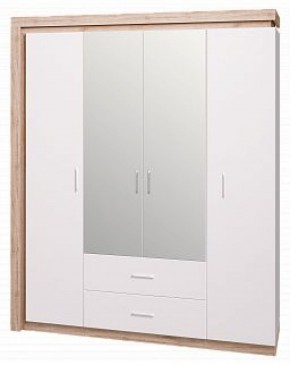 Шкаф для одежды с ящиками 4-х створчатый с зеркалом Люмен 16 в Тарко-Сале - tarko-sale.mebel-74.com | фото